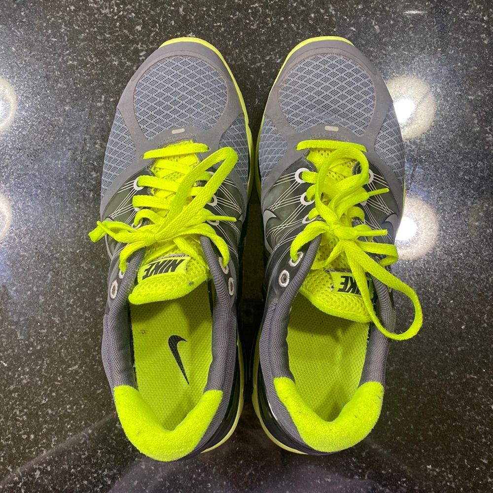 Size 7 youth boys, gray with neon yellow/green, Nike tennies shoes